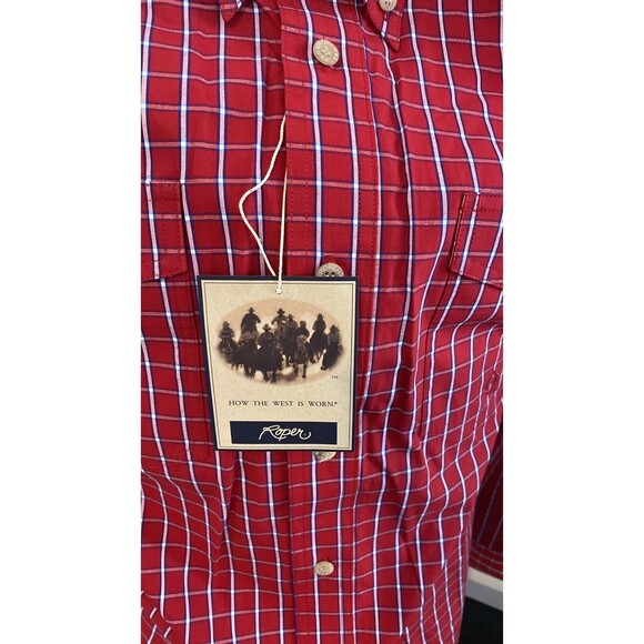 Roper Western Shirt Men’s L Red  Blue Plaid Lightweight Button Down Rodeo NWTS - Picture 10 of 12